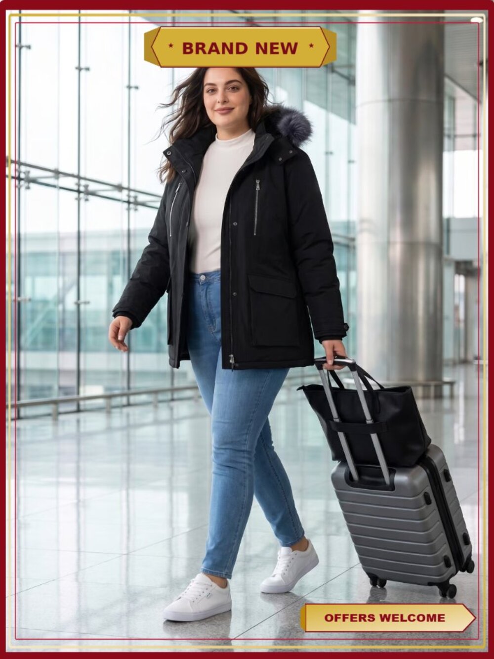 Plus Size Waterproof Quilted Hooded Puffer Parka Winter Coat - Picture 6 of 7